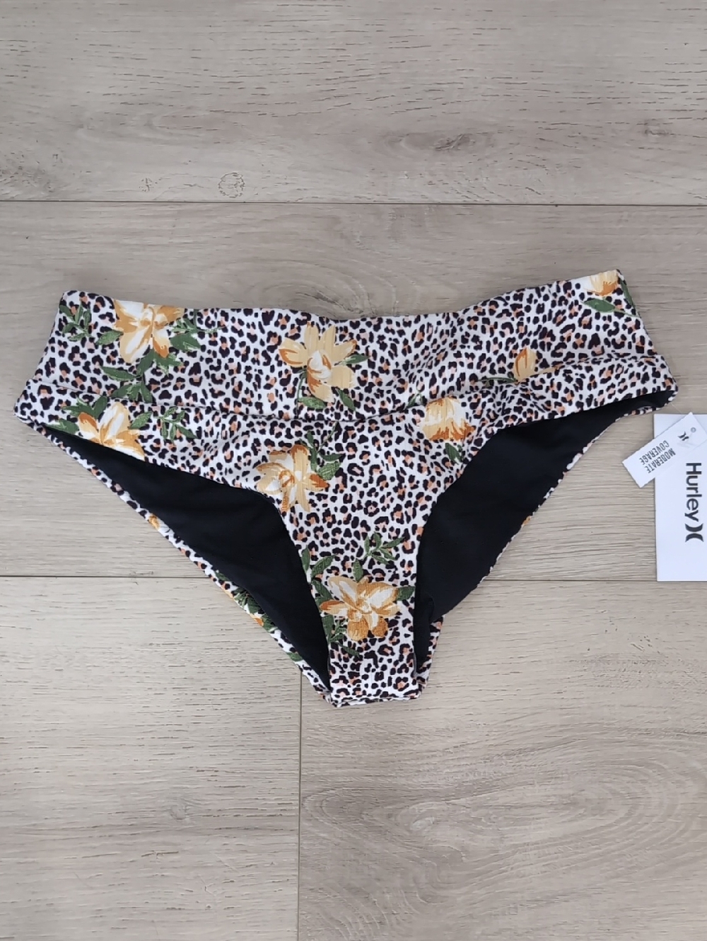 HURLEY | Jungle Cat Animal Print Moderate Hipster Bikini Bottoms Size M